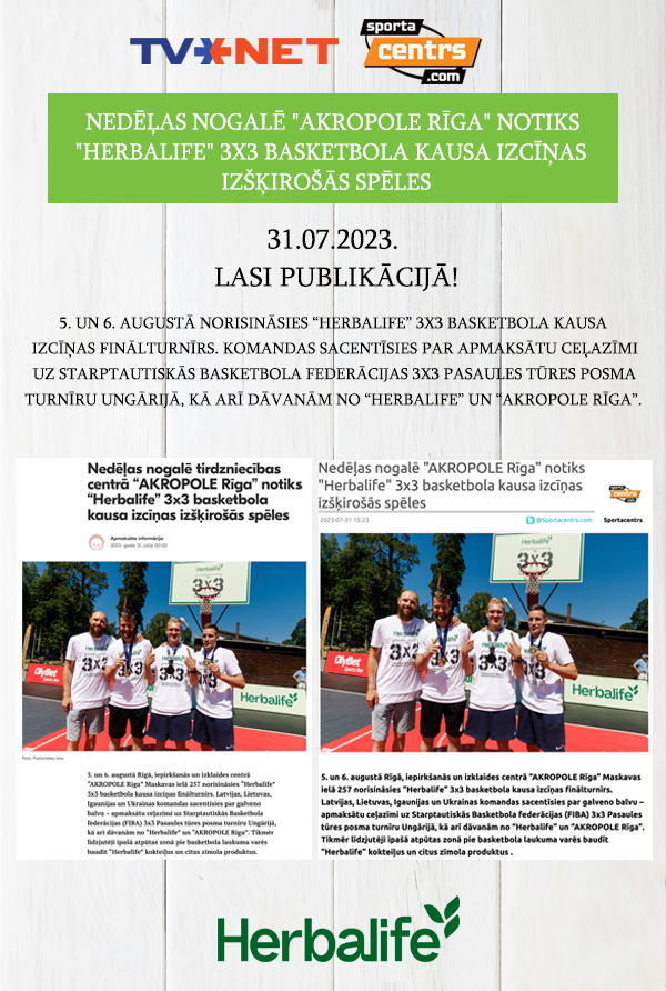 Nedēļas nogalē tirdzniecības centrā “AKROPOLE Rīga” notiks “Herbalife” 3x3 basketbola kausa izcīņas izšķirošās spēles