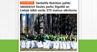 Herbalife Nutrition palīdz labiekārtot Saules parku Siguldā un Lielajā talkā savāc 270 maisus ar atkritumiem